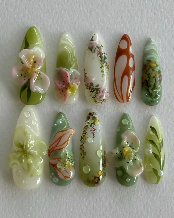 3D Floral Green Vines Abstract Garden - Almond | Ships from USA