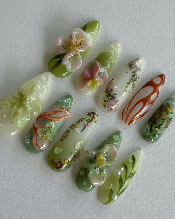 3D Floral Green Vines Abstract Garden - Almond | Ships from USA - Image 2