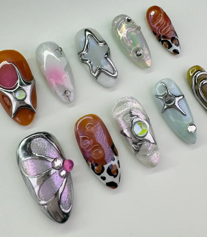 Chrome Star Y2K Metallic Swirl - Almond | Ships from USA - Image 2