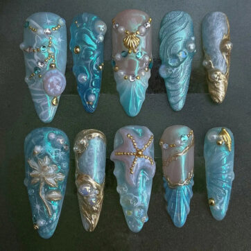 Mermaid Blue Starfish Shell Gold Pearl Fantasy - Almond | Ships from USA