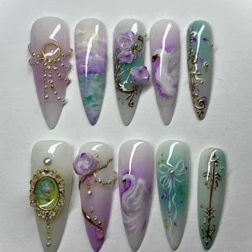 Swan Lake Purple Aqua Vintage Bridal - Almond | Ships from USA