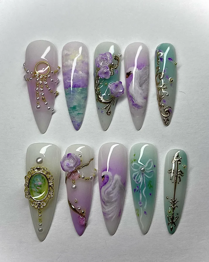 Swan Lake Purple Aqua Vintage Bridal - Almond | Ships from USA