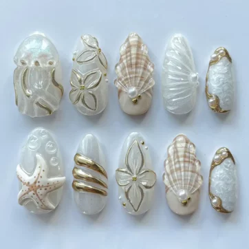 White Gold Seashell Starfish Jellyfish Ocean - Almond | Ships from USA