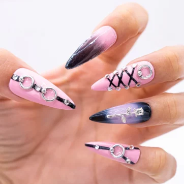 Gothic Glam Black & Pink - Almond | Ships from USA