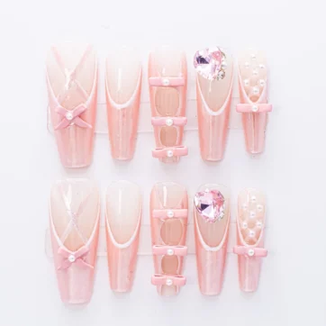 Pink Bow Rhinestones Ballet Slipper - Coffin | Ships from USA