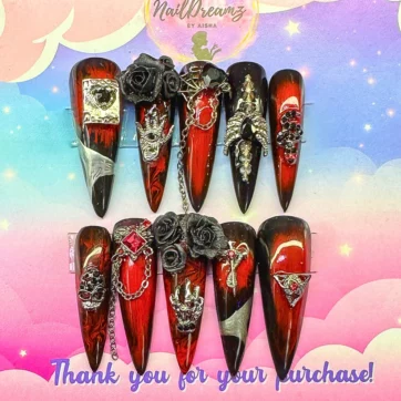 Gothic Red and Black Roses - Stiletto | Ships from USA