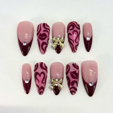 Burgundy French Tip - Almond | Ships from Vietnam