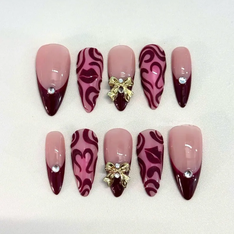 Burgundy French Tip - Almond | Ships from Vietnam