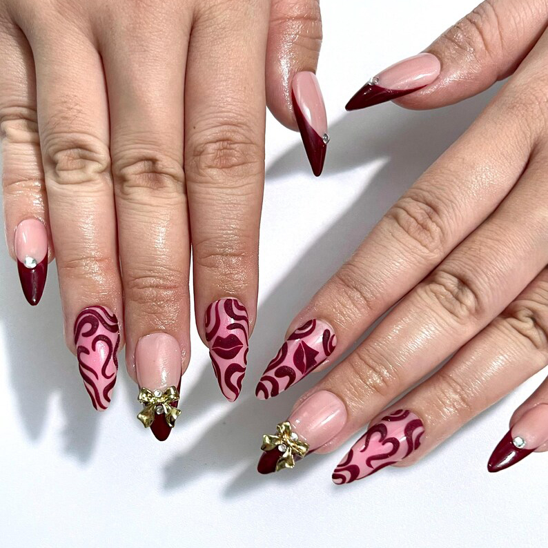 Burgundy French Tip - Almond | Ships from Vietnam - Image 2