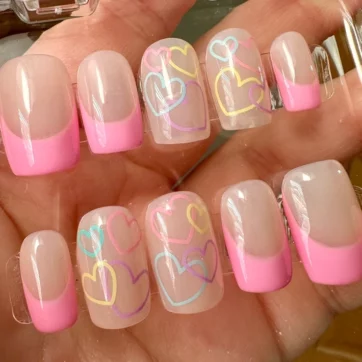 Heart French Manicure - Square | Ships from UK