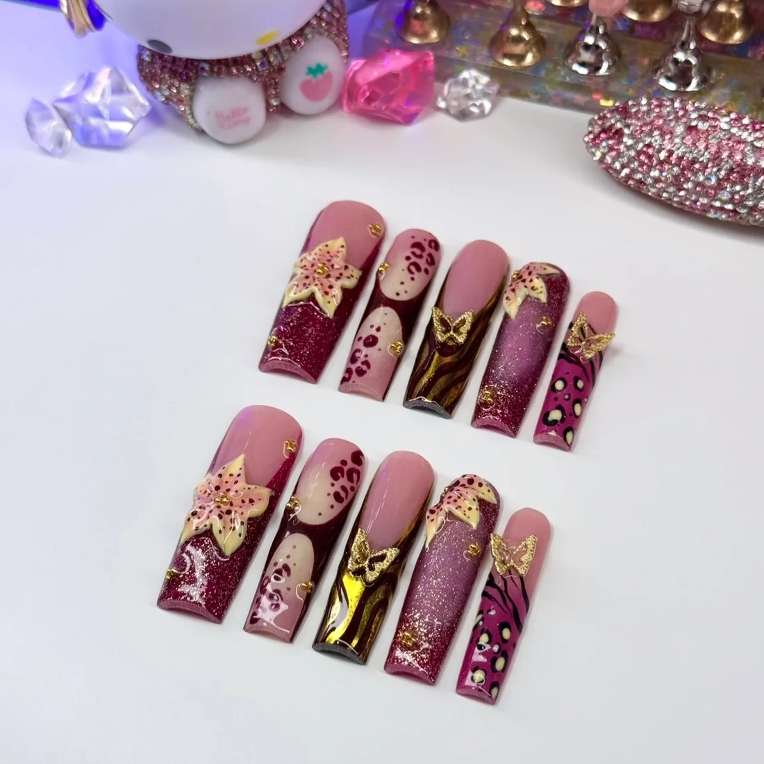 Acrylic Baddie Magenta 3D Floral - Square | Ships from USA