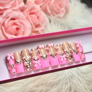 Rhinestone Acrylic Pink Floral Coquette - Square | Ships from USA