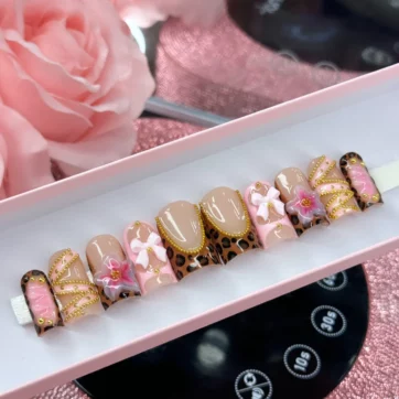 Pink and Brown Animal Print with 3D Flowers - Square | Ships from USA