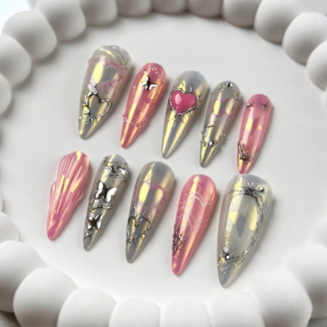 Pink Heart & Butterfly - Stiletto | Ships from Malaysia