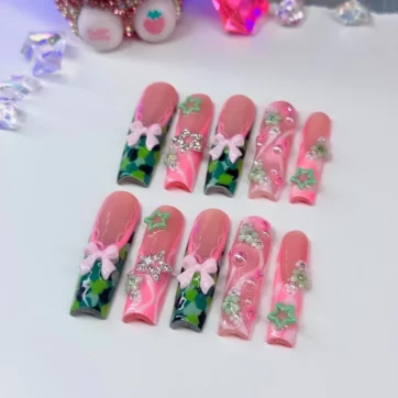 Acrylic Baddie Camo Green & Pink - Square | Ships from USA